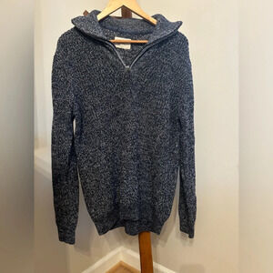 Folk Mens Size 4 (Large) Blue 100% Cotton Knit Quarter Zip Sweater